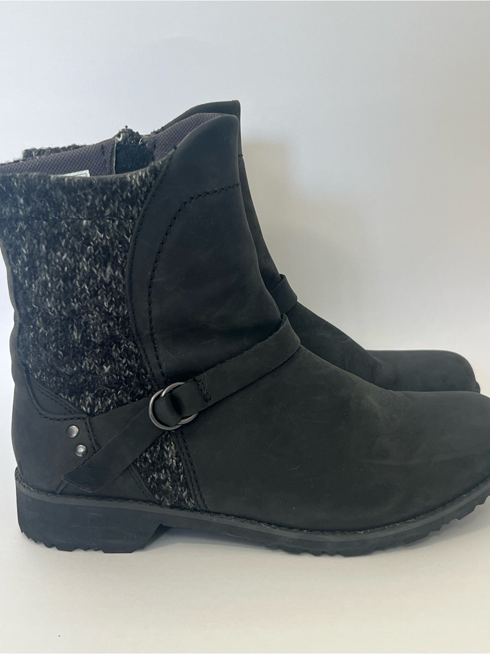 Eddie Bauer Women’s Black Leather Trace Boots Moto Grunge Cabincore Inside Zip 8
